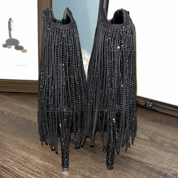 I.N.C. International Concepts Sahoj Western Fringe Booties, Black Bling NWOB sz7 - Picture 7 of 11